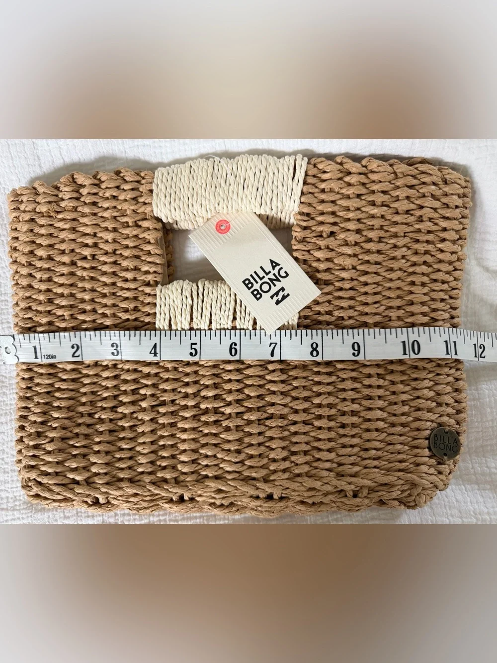 BILLABONG Natural Straw Clutch with Contrasting Cream Wrapped Handles